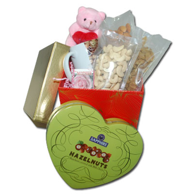 "Round shape chocolate cake - 1kg, Heart Shape Flower Arrangement - Click here to View more details about this Product